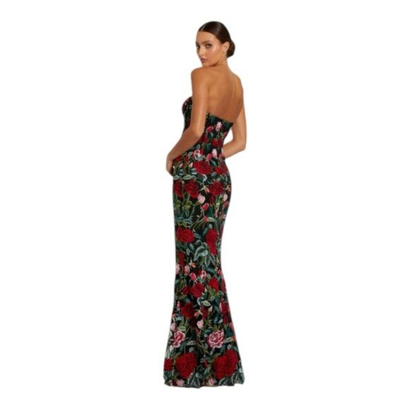*$600 NEW MAC DUGGAL RED ROSES FLORAL EMBROID MAXI DRESS US 4 - Picture 6 of 9